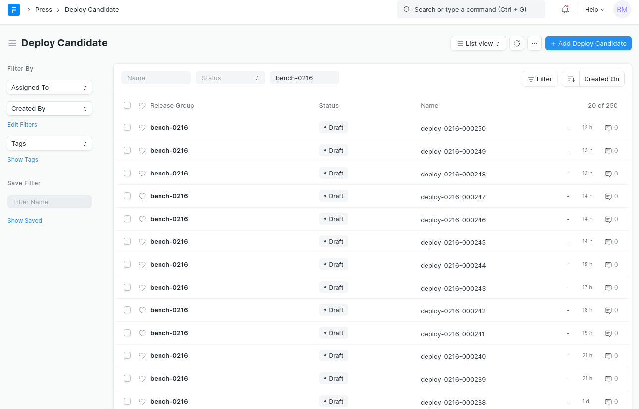 Deploy Candidate List Deploy Candidate List