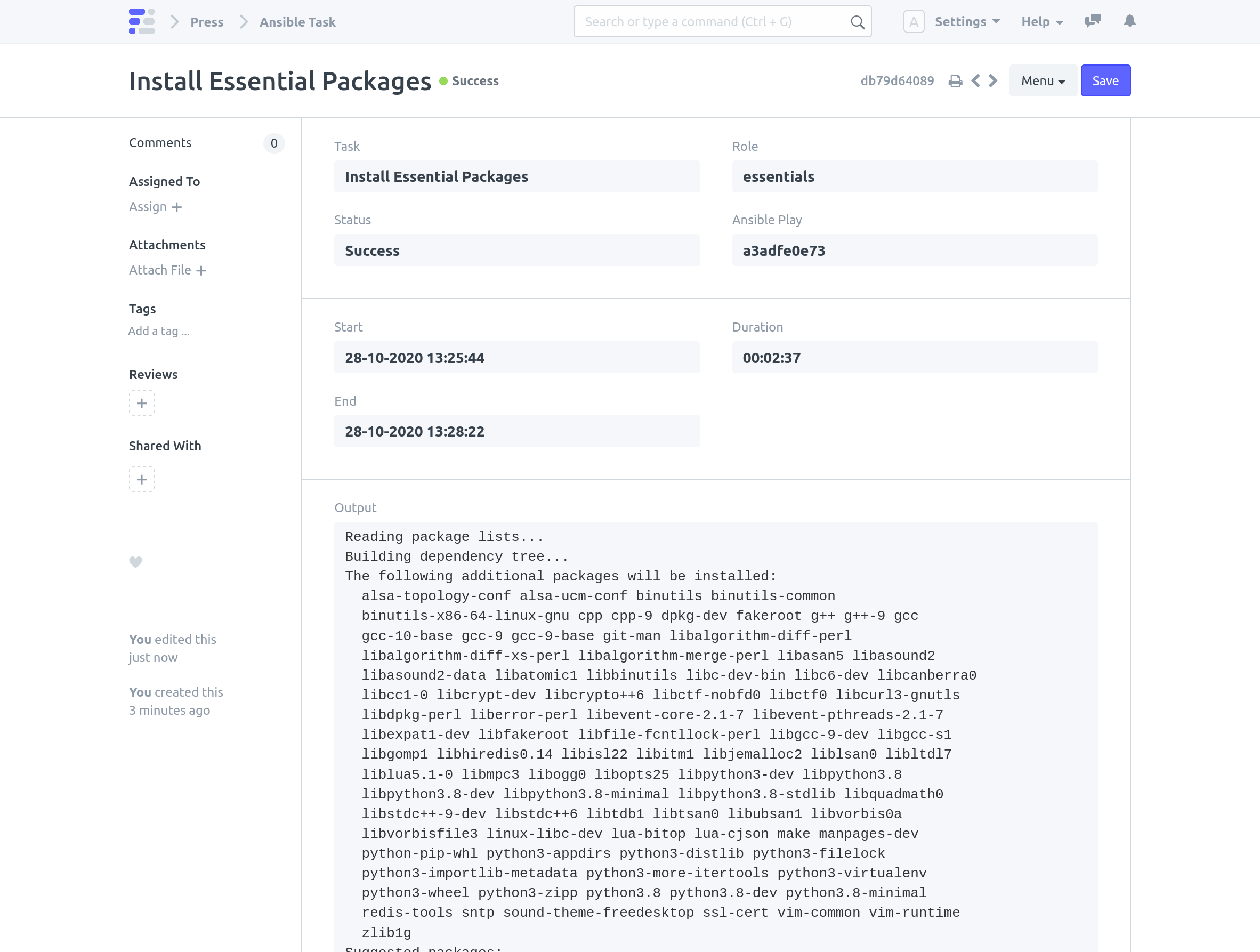 Setup Server Task Success
